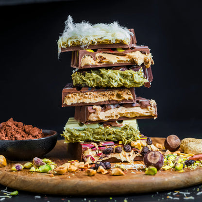 Chocolate Bar with Pistachio Cream, Pink Chocolate, and Crunchy Kadayif