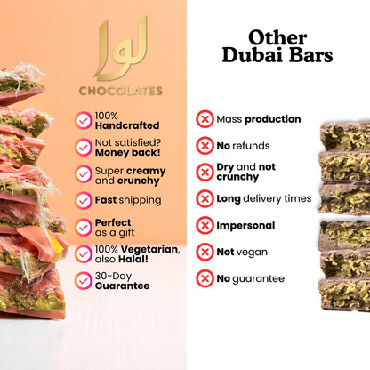 Chocolate Bar with Pistachio Cream, Pink Chocolate, and Crunchy Kadayif